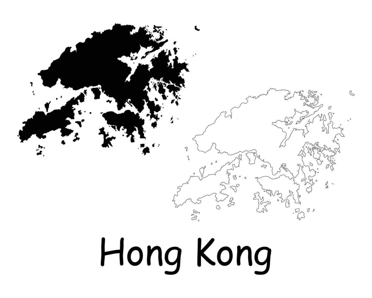 hong Kong kaart. hk hksar zwart silhouet en schets kaart geïsoleerd Aan wit achtergrond. hong Kong gebied grens grens lijn icoon teken symbool clip art eps vector