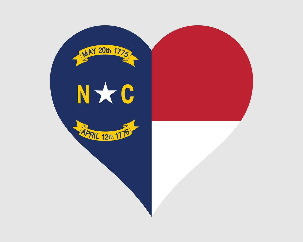 noorden carolina Verenigde Staten van Amerika hart vlag. nc ons liefde vorm staat vlag. noorden carolinian Verenigde staten van Amerika banier icoon teken symbool clip art. eps vector illustratie.