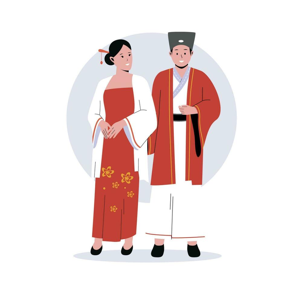 Chinese paar in traditioneel kleren vector illustraties