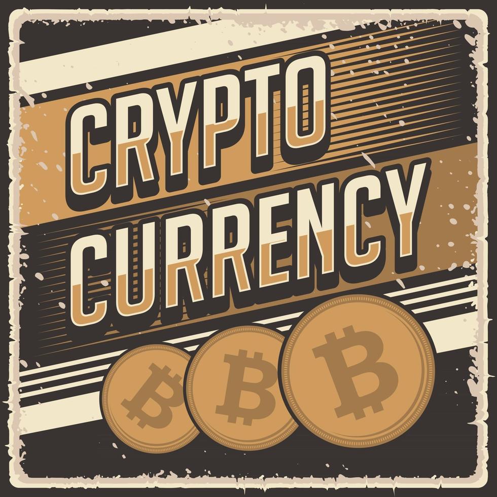 retro vintage illustratie vectorafbeelding van cryptocurrency bitcoint geschikt voor houten poster of bewegwijzering vector