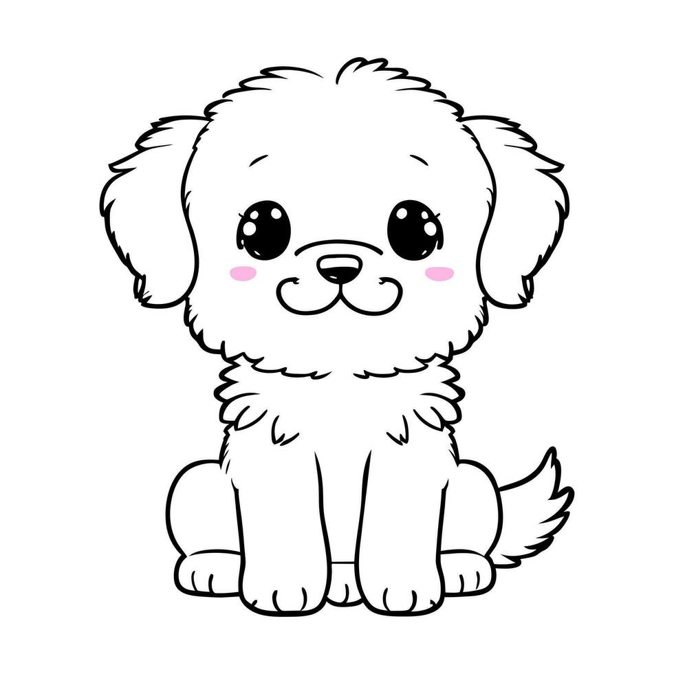 schattig hondje met groot ogen en roze wangen. vector illustratie in lijn stijl voor kleur in tekening stijl