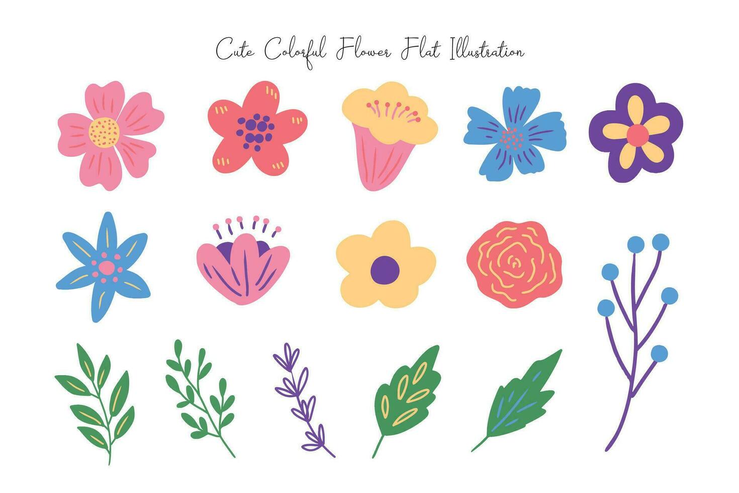 schattig bloem en blad vlak ontwerp illustratie vector