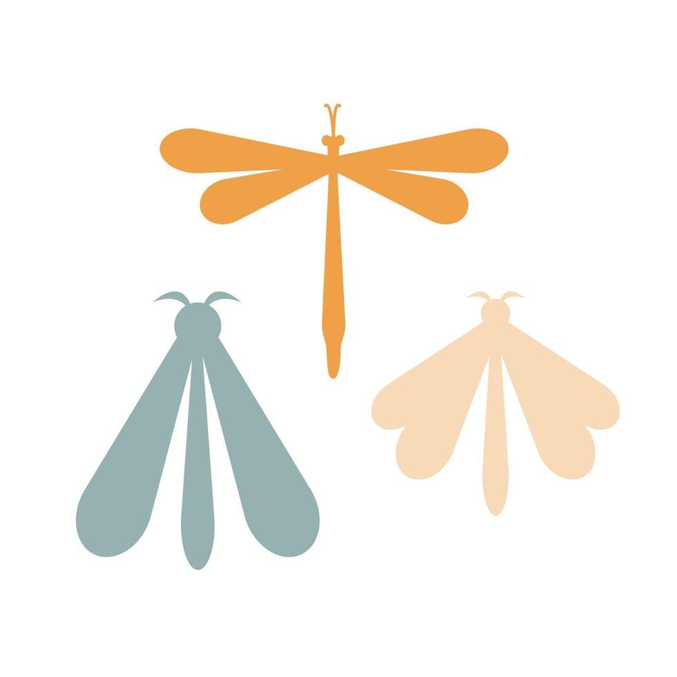 hand getekende set kleur nachtvlinder geïsoleerd op een witte achtergrond. vlinder vectorillustratie. mysterie symbolen. ontwerp voor verjaardag, feest, kledingafdrukken, wenskaarten. vector