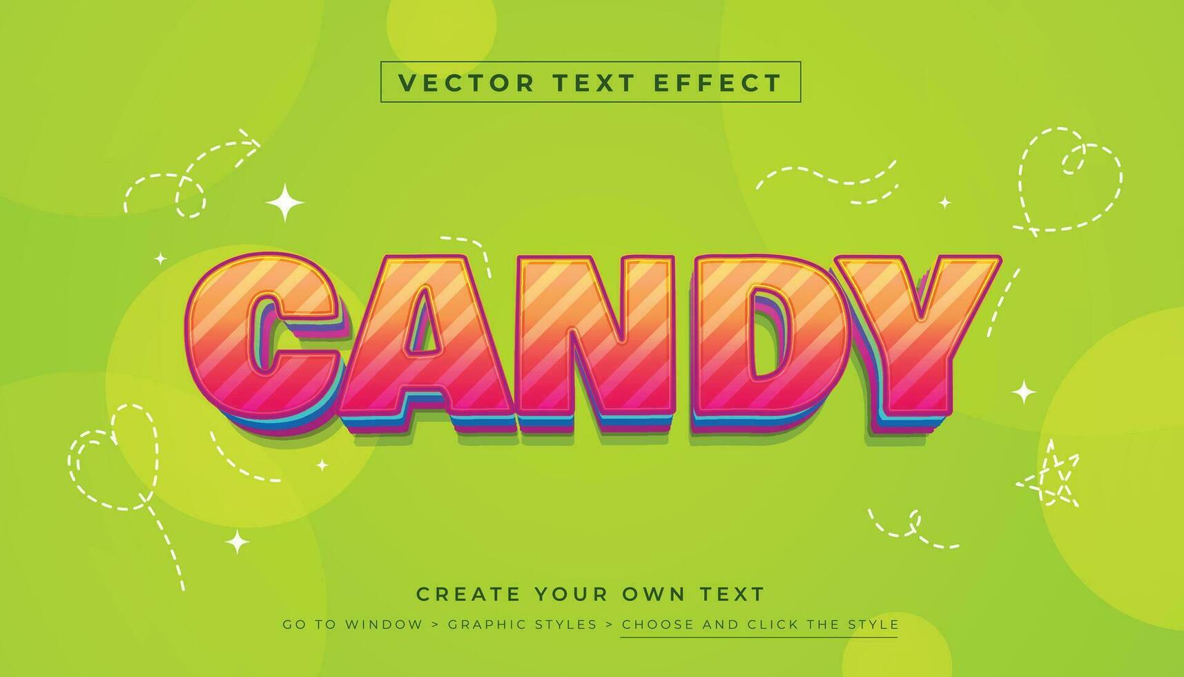 bewerkbare 3d kleurrijk snoep tekst effect vector. kleurrijk zoet modieus grafisch stijl Aan groen achtergrond vector