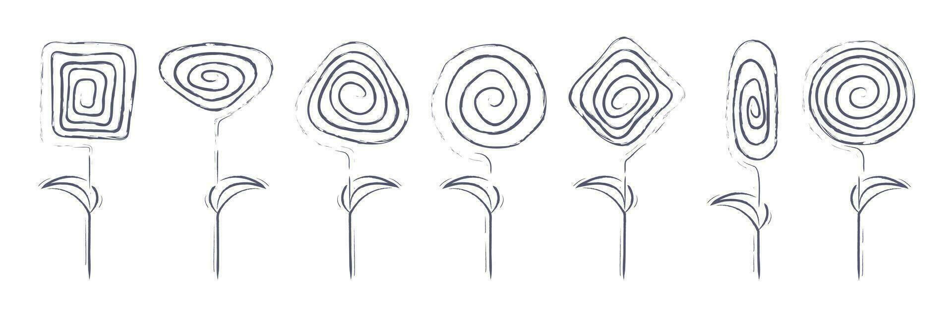 abstract bloemen geïsoleerd. reeks van spiraal meetkundig vormen in de het formulier van bloemen. modern lineair elementen voor affiches, cosmetica, kaarten, uitnodiging Sjablonen, textiel en grafisch ontwerp. vector. vector