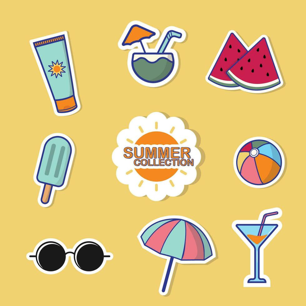 zomer sticker verzameling. zomer vakantie schattig ontwerp elementen. kleurrijk zomer tijd concept vector