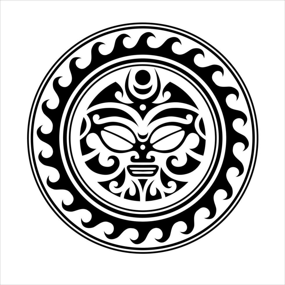 traditioneel Maori ronde tatoeëren ontwerp. bewerkbare vector illustratie. etnisch cirkel ornament. Afrikaanse masker.