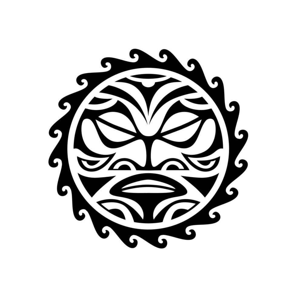 traditioneel Maori ronde tatoeëren ontwerp. bewerkbare vector illustratie. etnisch cirkel ornament. Afrikaanse masker.