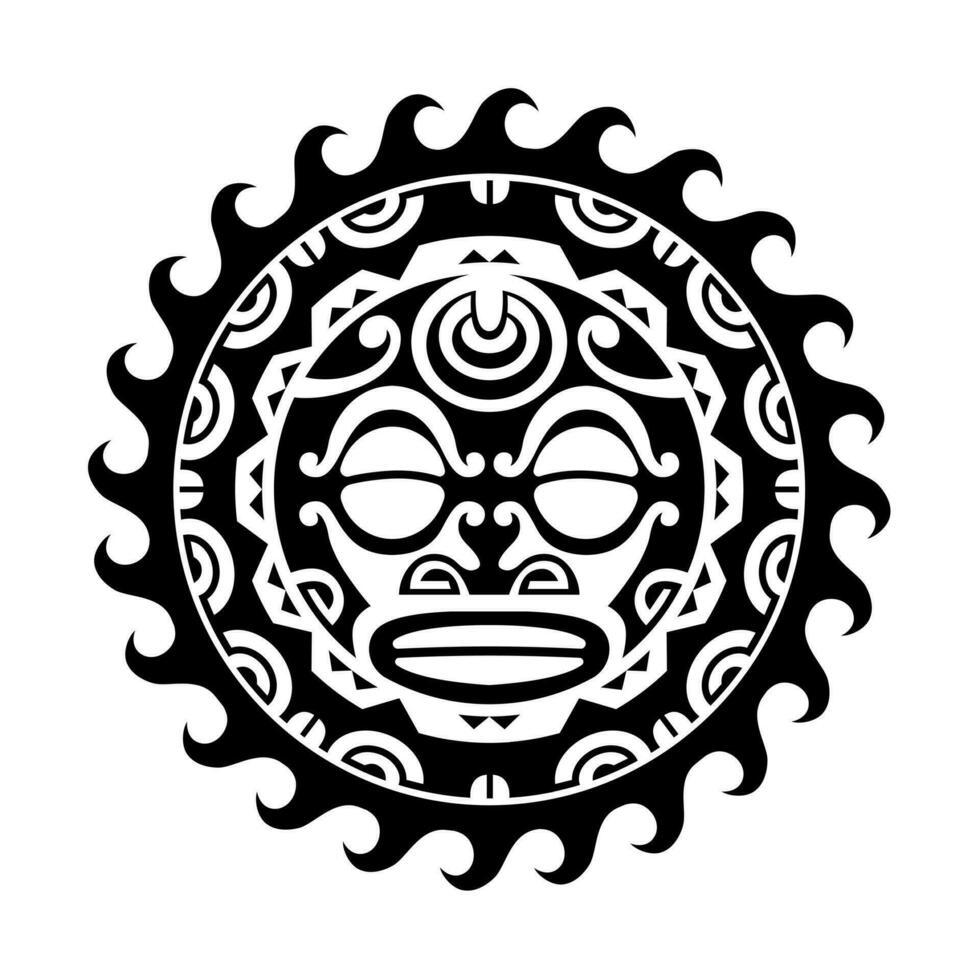 traditioneel Maori ronde tatoeëren ontwerp. bewerkbare vector illustratie. etnisch cirkel ornament. Afrikaanse masker.