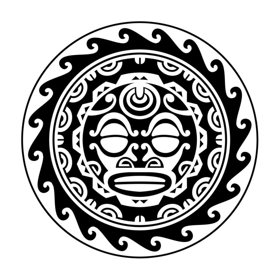 traditioneel Maori ronde tatoeëren ontwerp. bewerkbare vector illustratie. etnisch cirkel ornament. Afrikaanse masker.