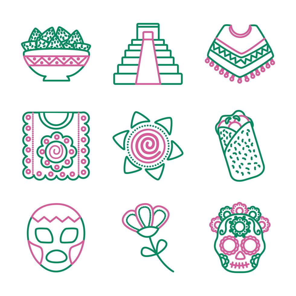 bundel van Mexicaanse setpictogrammen vector