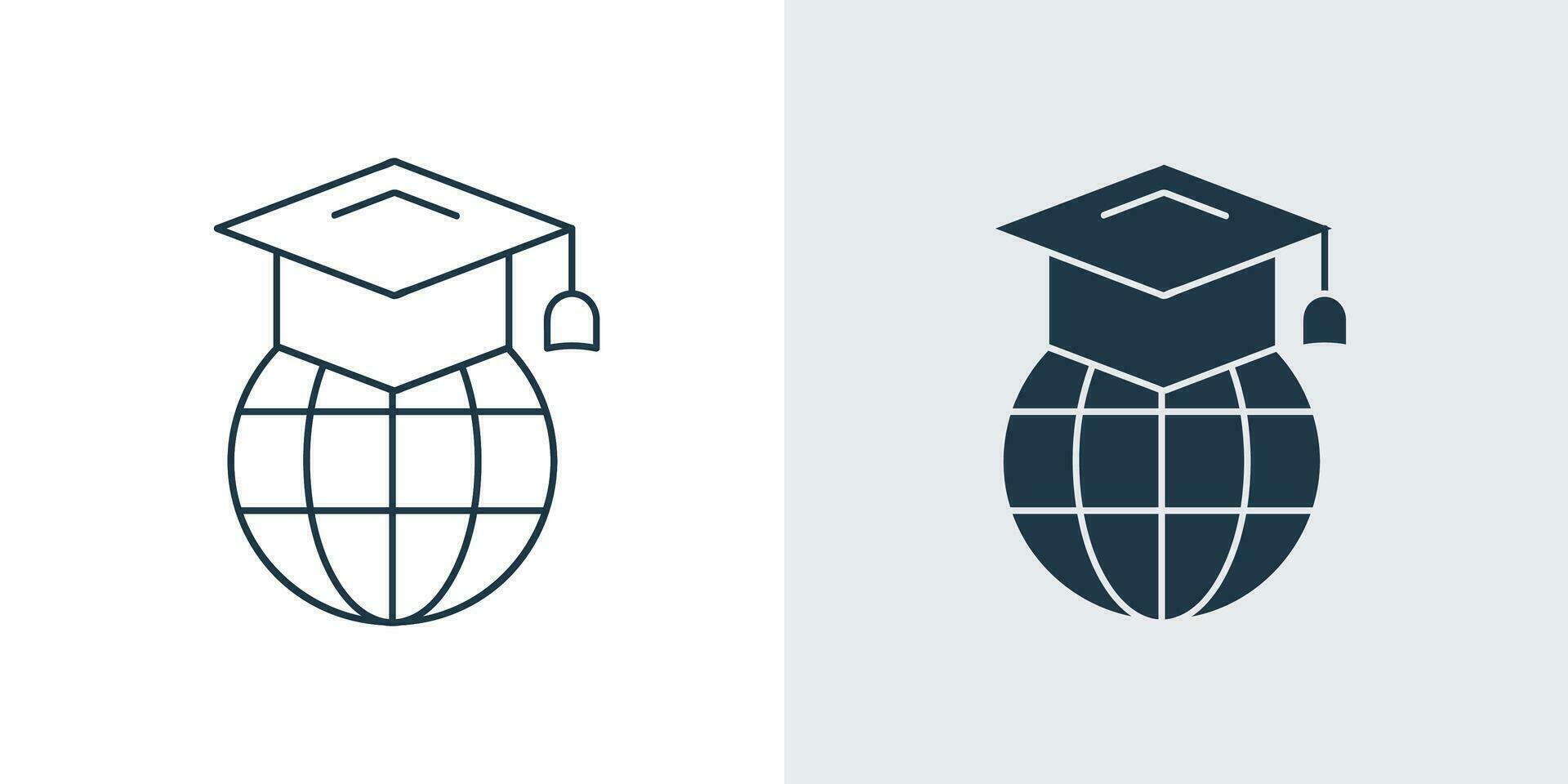 globaal onderwijs icoon vector, diploma uitreiking hoed met handschoen lijn icoon illustratie vector