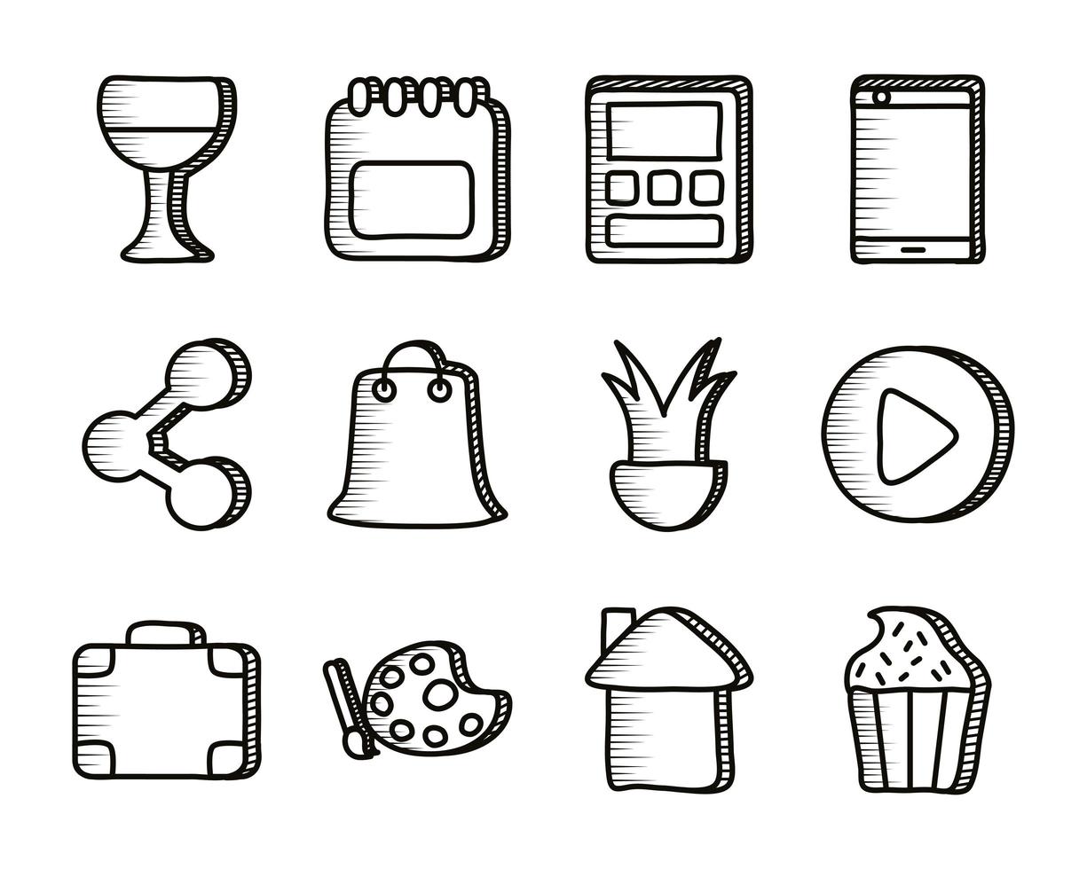 bundel van doodle set pictogrammen vector