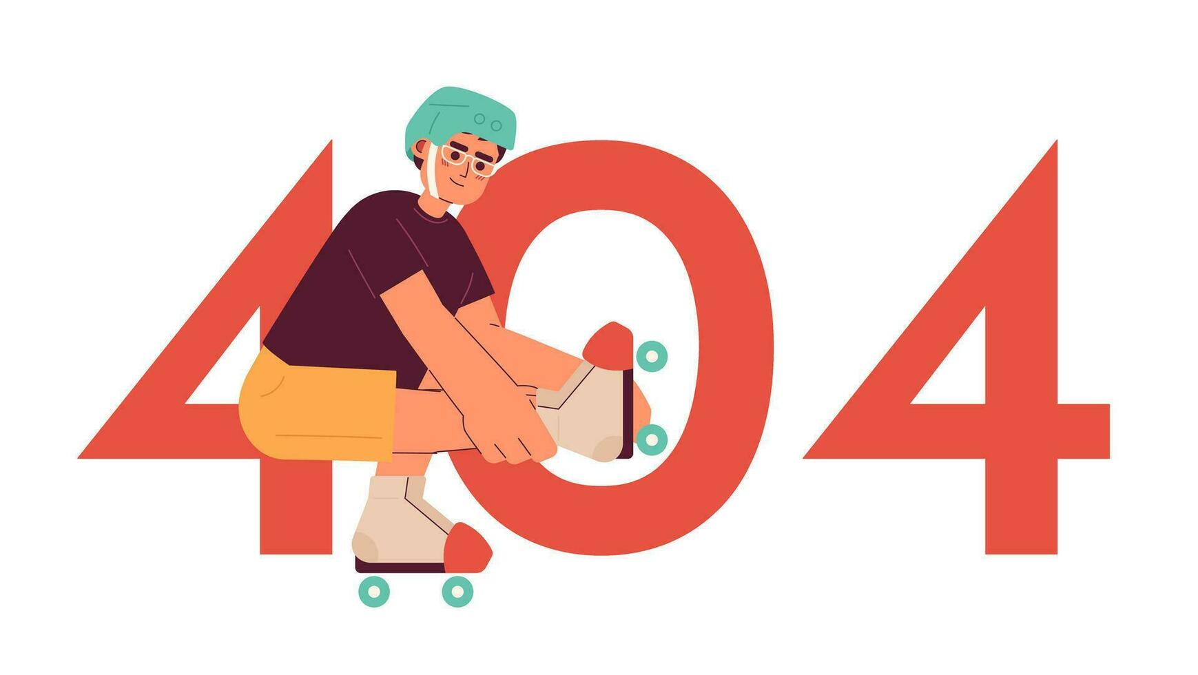 gelukkig jongen Aan rol het schaatsen fout 404 flash bericht. zomer werkzaamheid. hobby. leeg staat ui ontwerp. bladzijde niet gevonden pop-up tekenfilm afbeelding. vector vlak illustratie concept Aan wit achtergrond