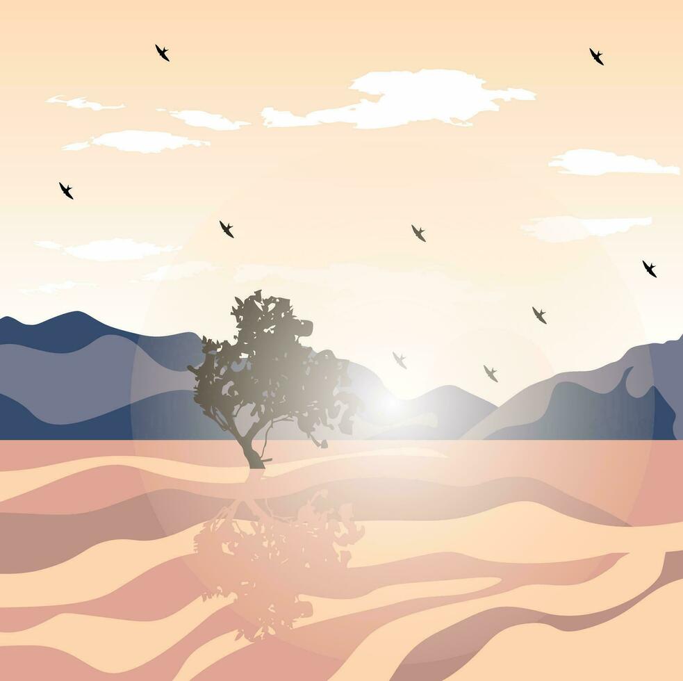 natuur landschap vector illustratie ontwerp sjabloon met heet zon