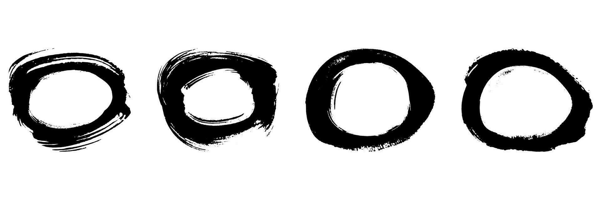 cirkel grunge verf. ronde vorm beroerte inkt kader set. abstract zwart circulaire ontwerp, postzegel grafisch element. vuil borstel symbool verzameling. geïsoleerd vector illustratie.