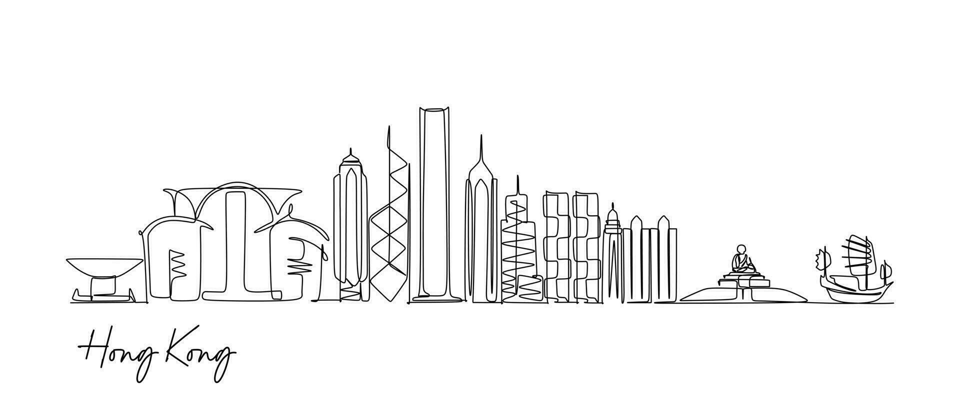 doorlopend een lijn tekening van hong Hongkong. vector illustratie voor reizen en toerisme bestemming ontwerp concept