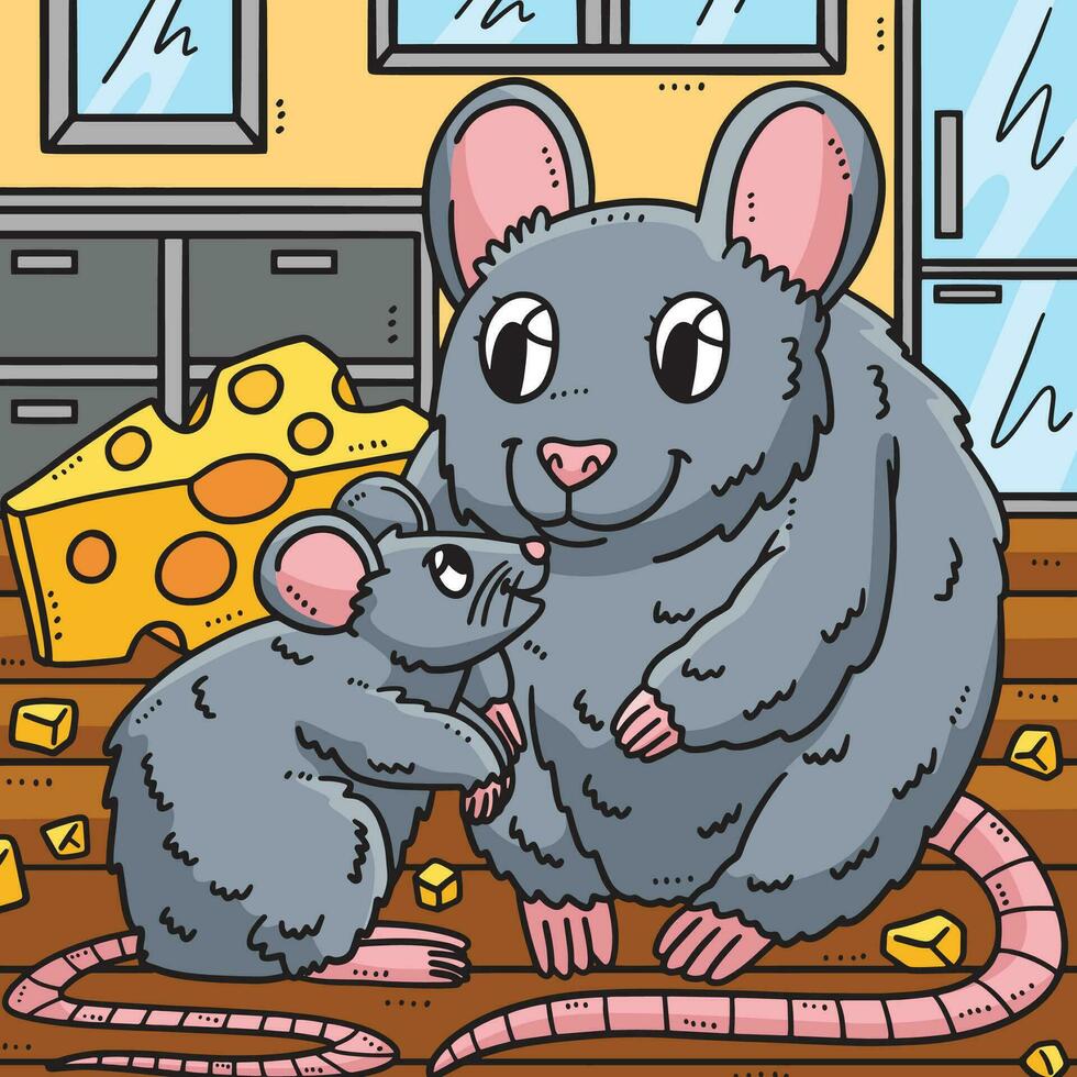 moeder muis en baby muis gekleurde tekenfilm vector