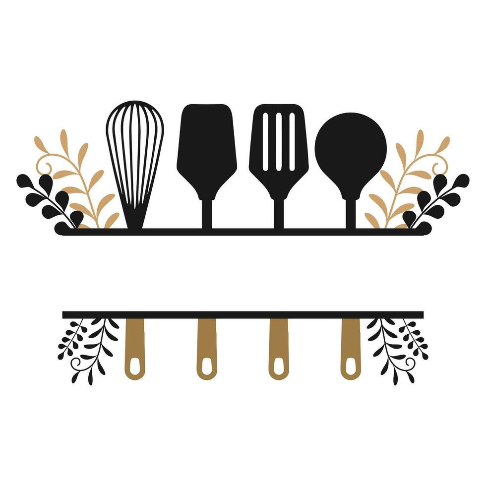 monogram keuken gebruiksvoorwerpen, keuken logo, culinaire logo silhouet. illustratie, vector