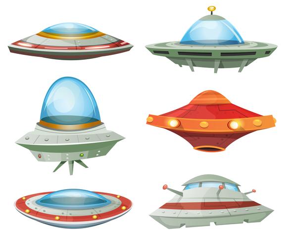 Vliegende schotel, ruimteschip en UFO-set vector