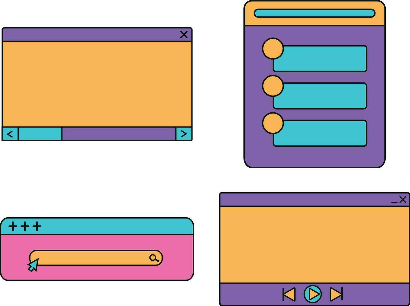 retro ui vorm geven aan. sociaal media verhalen en berichten met oud computer esthetisch ui elementen vector set. illustratie van retro groovy abstract koppel