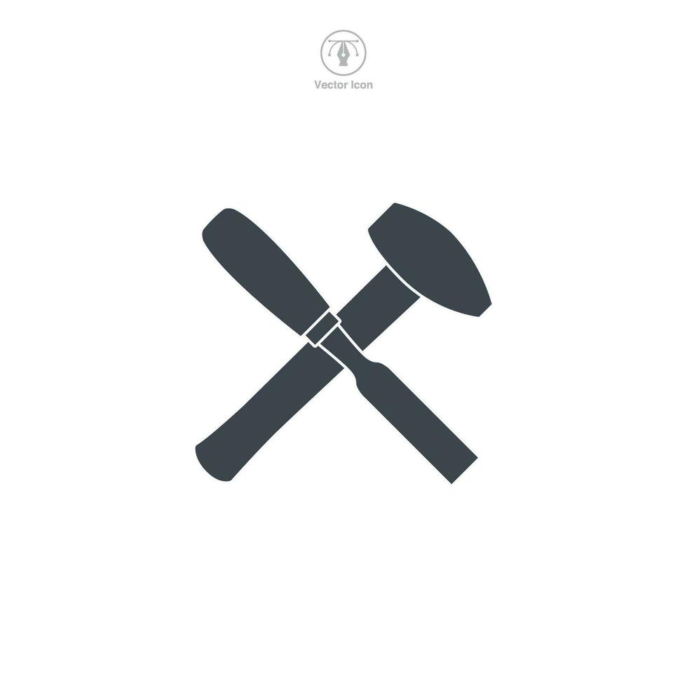 timmerwerk houtwoord monteur hamer beitel kruis icoon symbool vector illustratie geïsoleerd Aan wit achtergrond