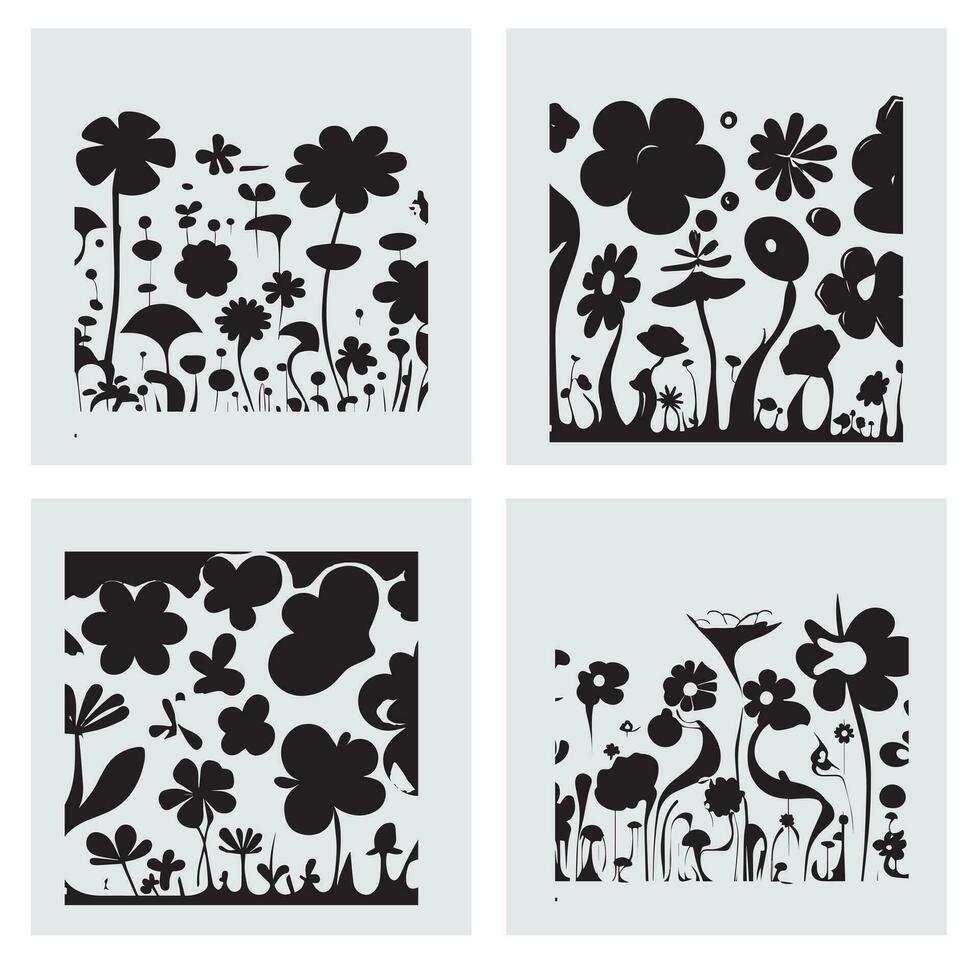 silhouet grillig bloemen - abstract bloemen silhouet vector ontwerp