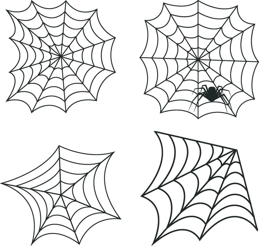 halloween spin web. spookachtig halloween spinneweb met spinnen. schets vector illustratie