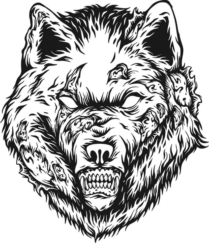 wild spookachtig zombie wolf hoofd monster monochroom vector illustraties voor uw werk logo, handelswaar t-shirt, stickers en etiket ontwerpen, poster, groet kaarten reclame bedrijf bedrijf