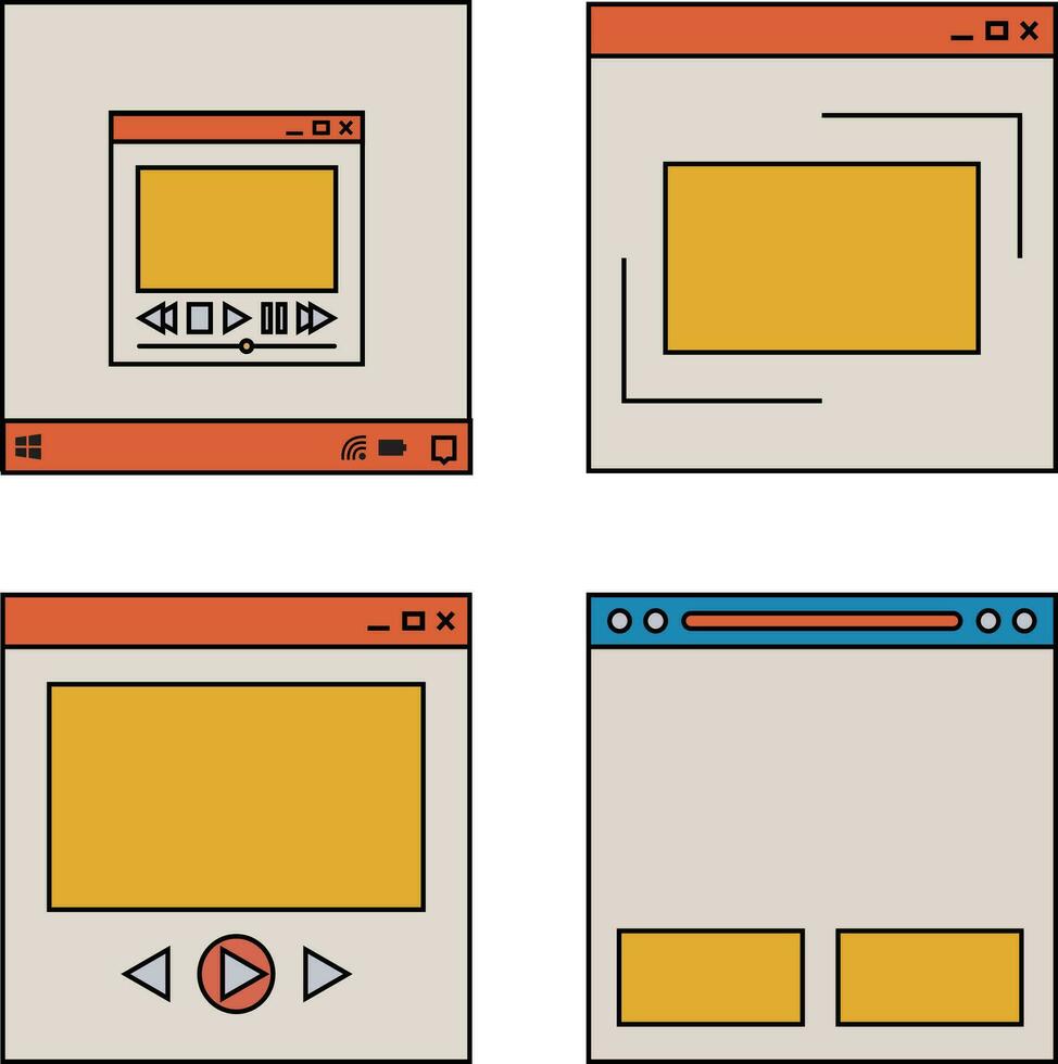 retro ui venster. schattig nostalgisch computer ui, wijnoogst esthetisch pictogrammen en ramen vector set. 90s digitaal koppel, retro venster computer illustratie