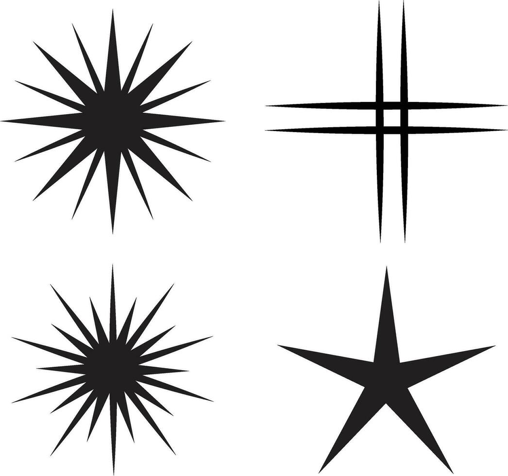 ster vorm geven aan. origineel vector ster sprankelend icoon set. helder vuurwerk, fonkelend decoraties. schijnend sterren licht Effecten en barst verzameling. vector illustratie.