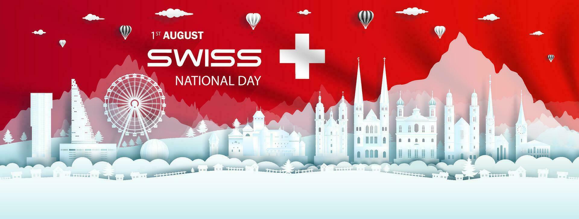 illustratie verjaardag viering gelukkig onafhankelijkheid Zwitserland dag. vector