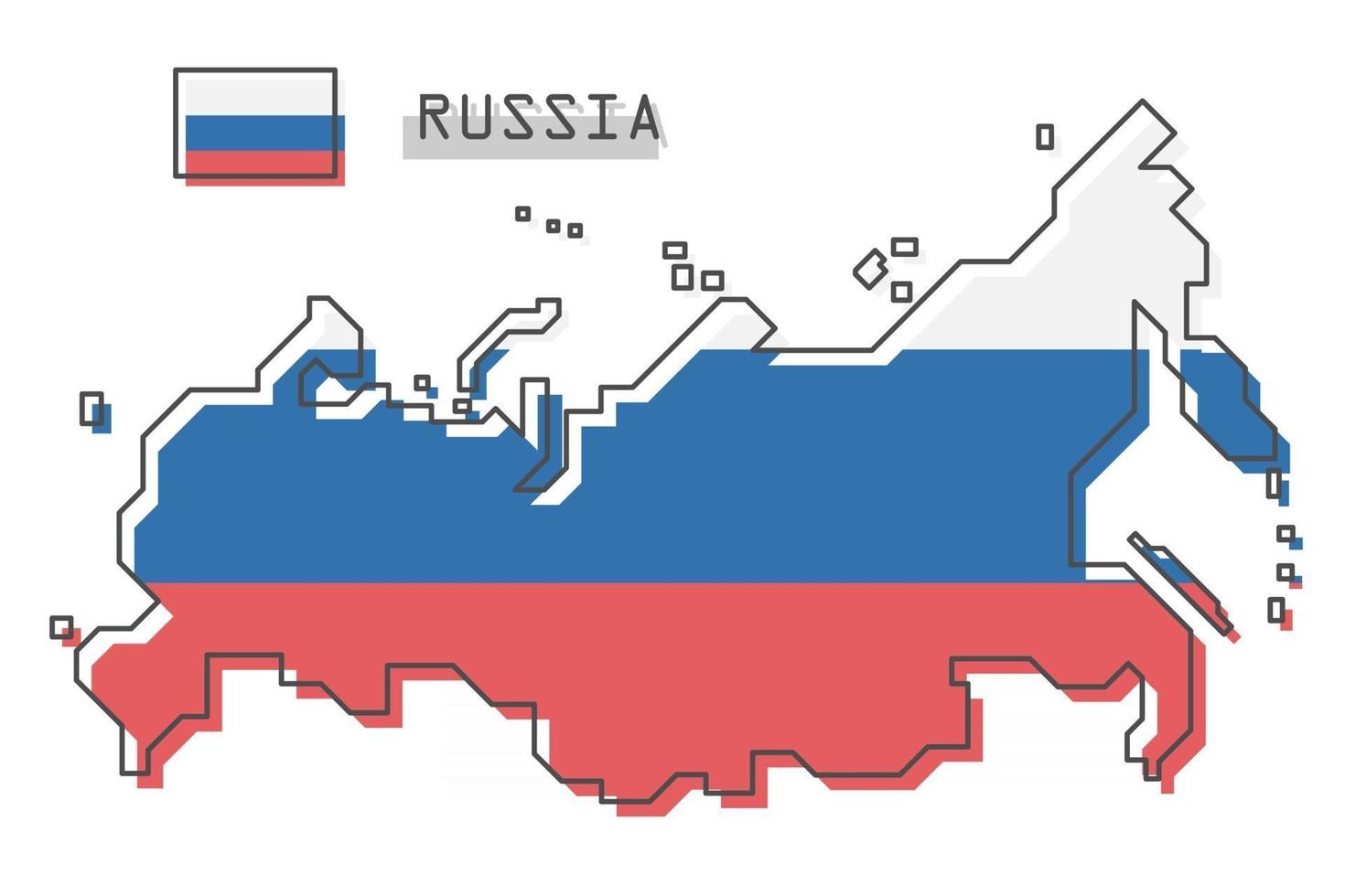 Rusland kaart en vlag. modern eenvoudig lijnbeeldverhaalontwerp. vector