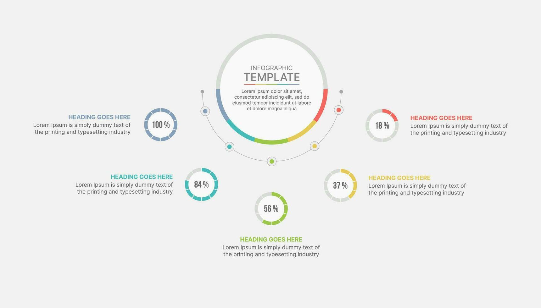 creatief concept voor infographic met 5 stappen en percentage, opties, of processen, bedrijf gegevens visualisatie vector