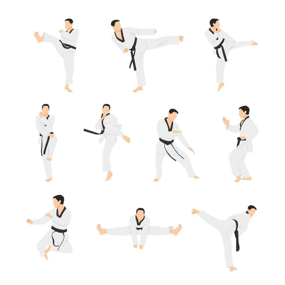 taekwondo sport karakter set. vector