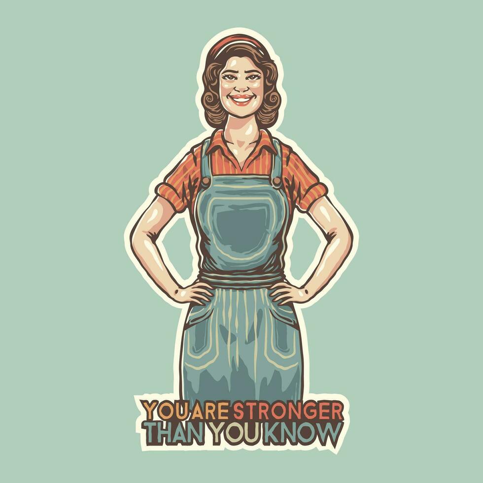 glimlachen vrouw dame met een blauw schort en sjaal sticker illustratie vector