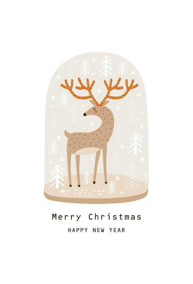 Kerstmis kaart met schattig hert. vector illustraties