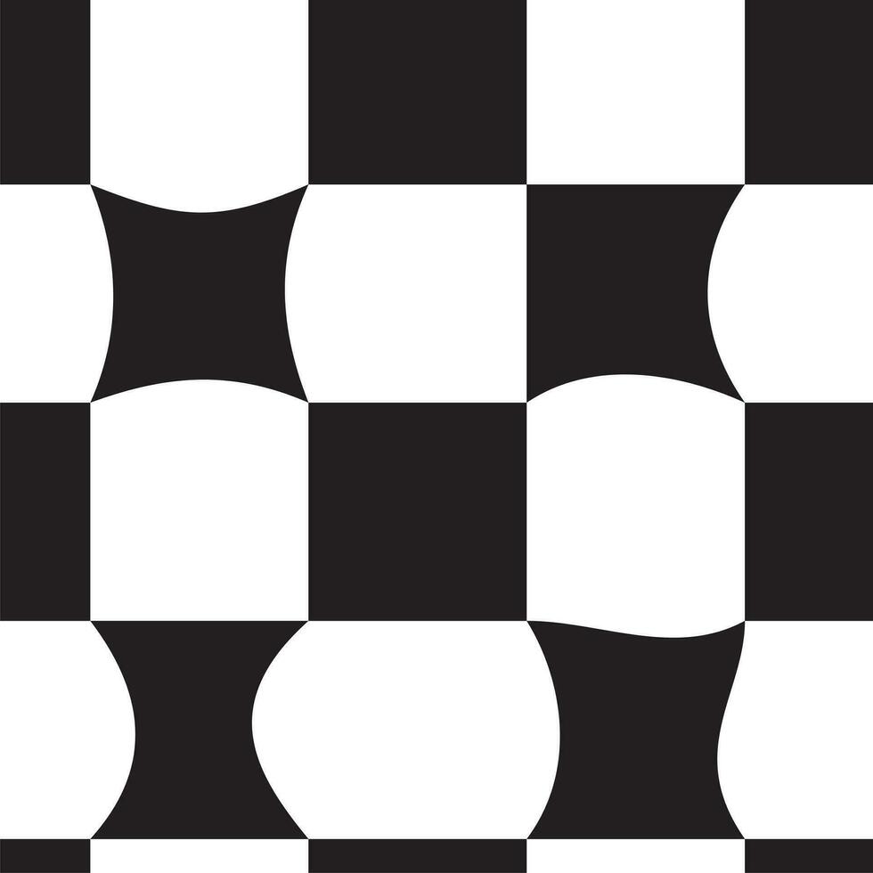 vervormd geruit naadloos patroon ontwerp. abstract optisch illusie van zwart en wit meetkundig schaak patroon vector