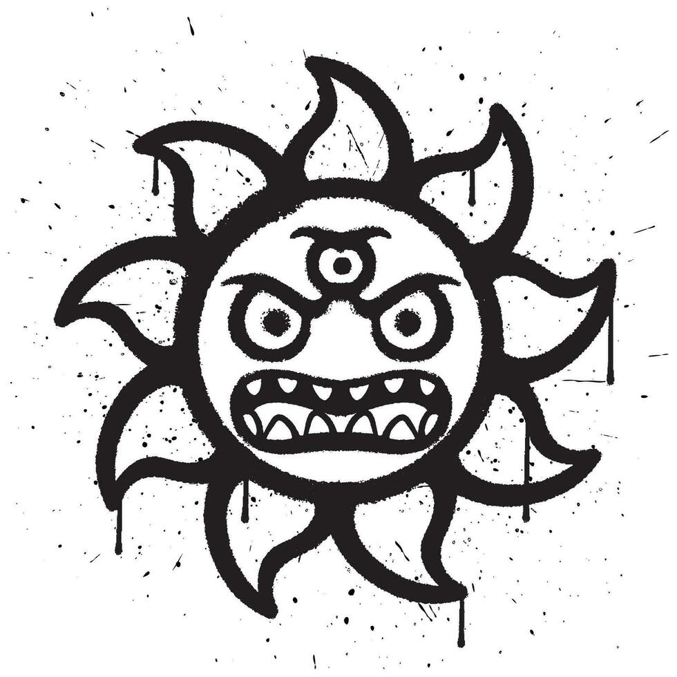 graffiti verstuiven verf boos zon monster geïsoleerd vector illustratie