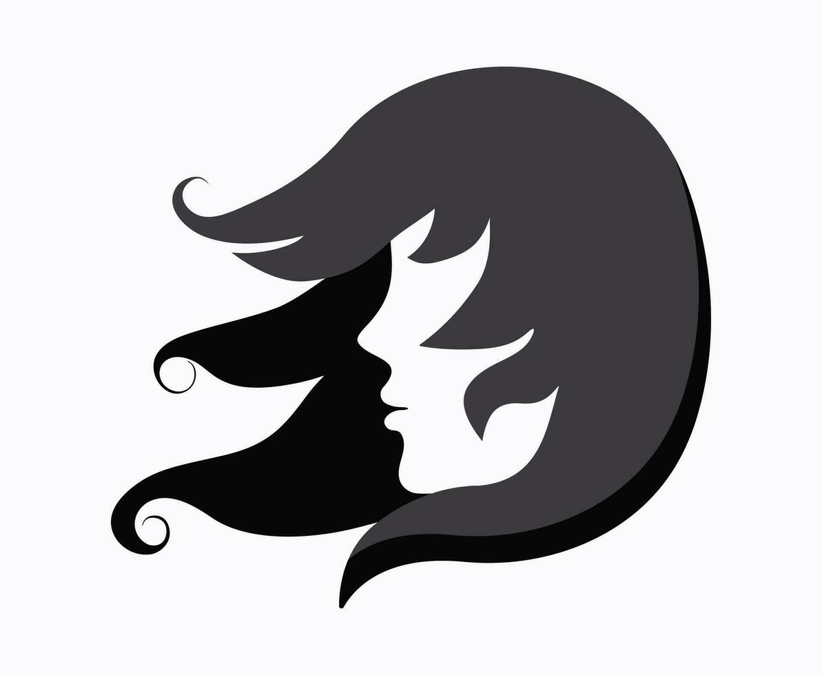 de gezicht van een vrouw, een meisje met lang haar. logo, teken voor de schoonheid industrie. vector grafiek, wit geïsoleerd achtergrond.