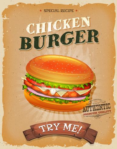 Grunge en vintage kip Burger Poster vector