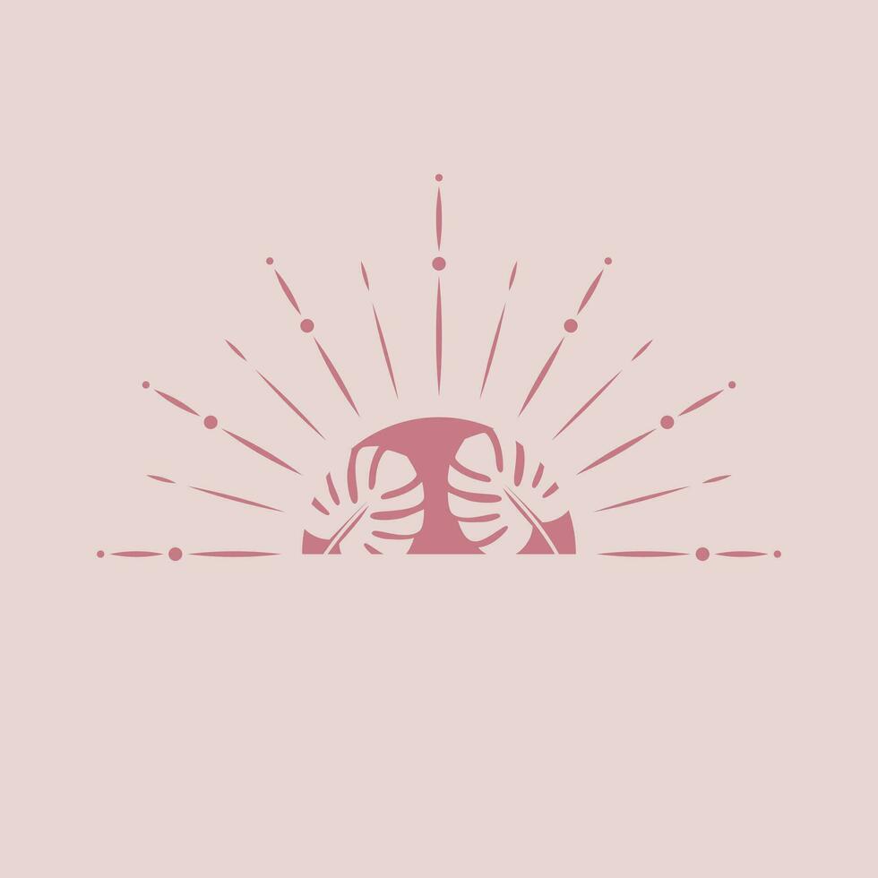 tropisch zon en leves natuurlijk logo ontwerp. Boheems stijl icoon. vector