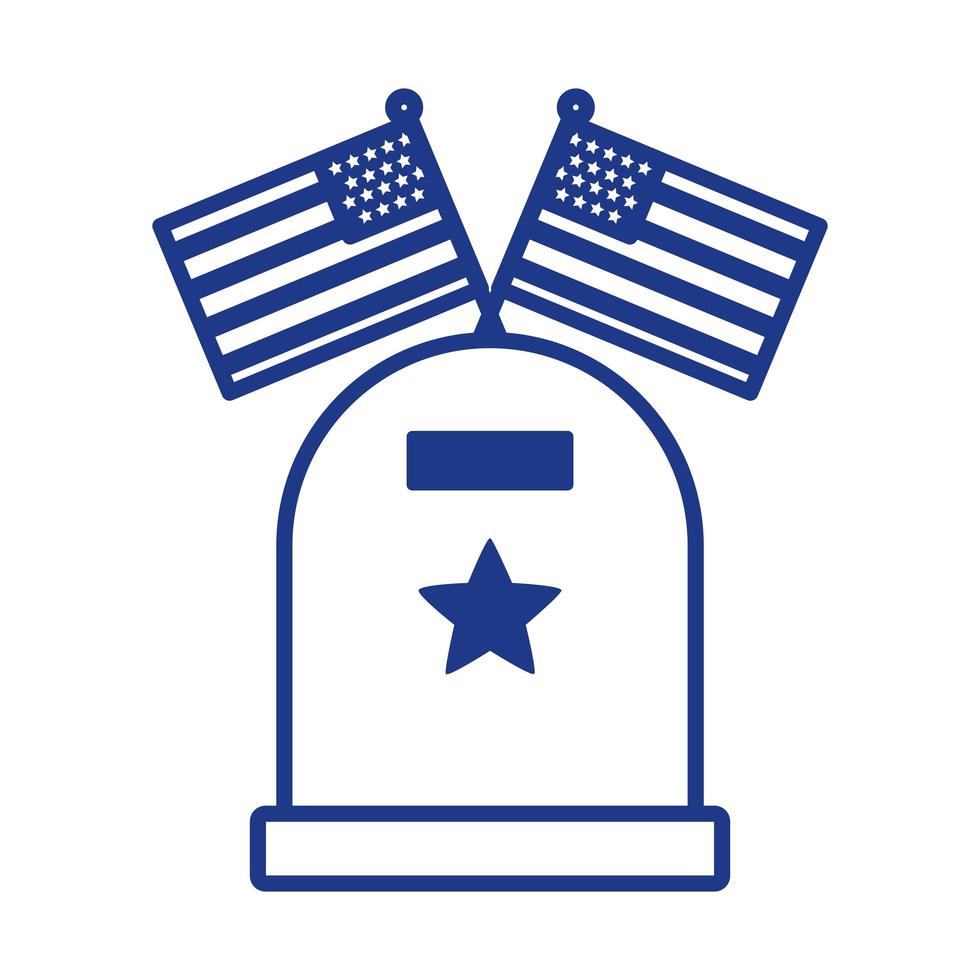 begraafplaats graf met vlag lijnstijl van de Verenigde Staten van Amerika vector