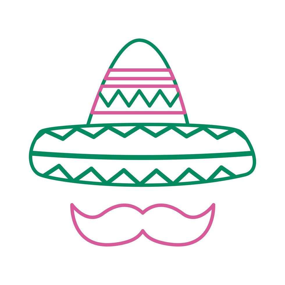 traditionele Mexicaanse hoed met snor lijn stijlicoon vector
