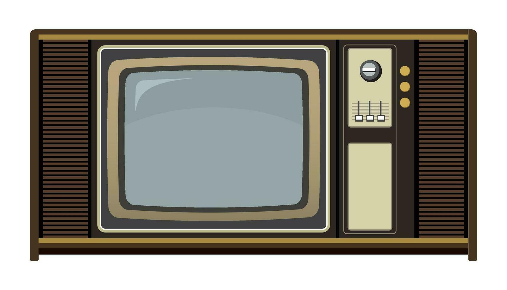 wijnoogst TV voorkant visie met blanco ruimte Bij scherm. retro houten televisie geïsoleerd vlak ontwerp vector illustratie.