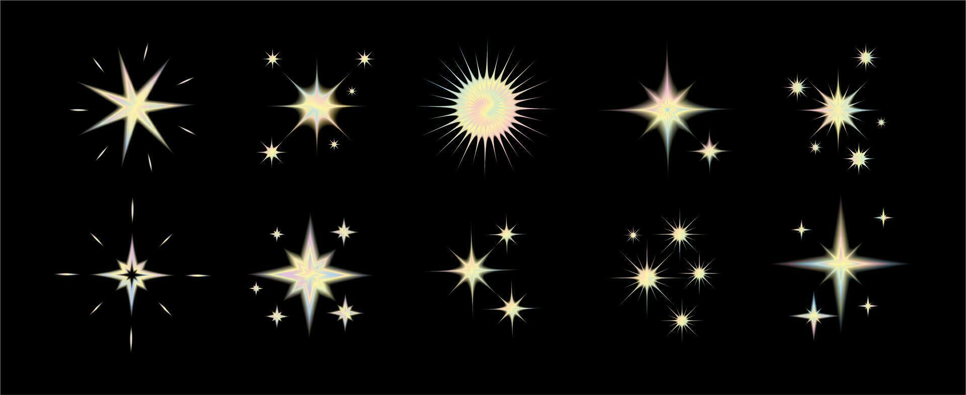 y2k stijl vormen wazig helling set. aura esthetisch elementen ster, zon. vector illustratie