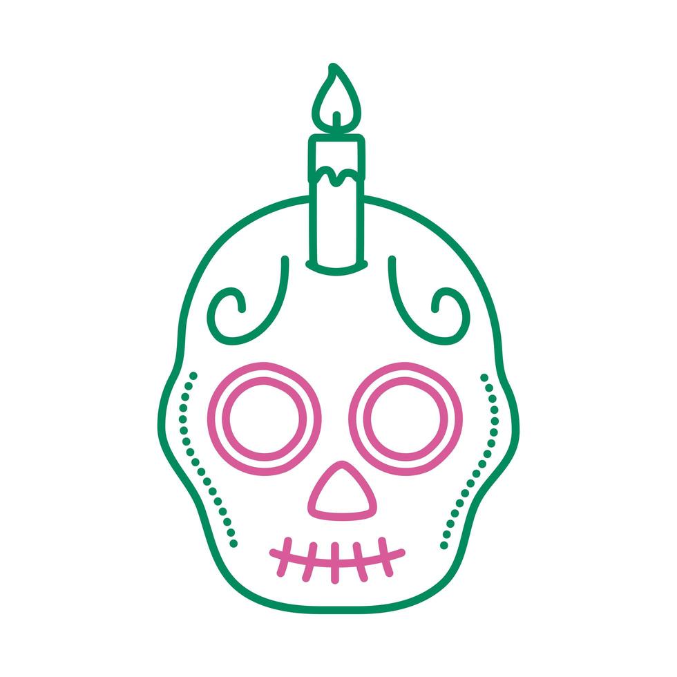 traditionele Mexicaanse schedelkop met kaarslijnstijl candle vector