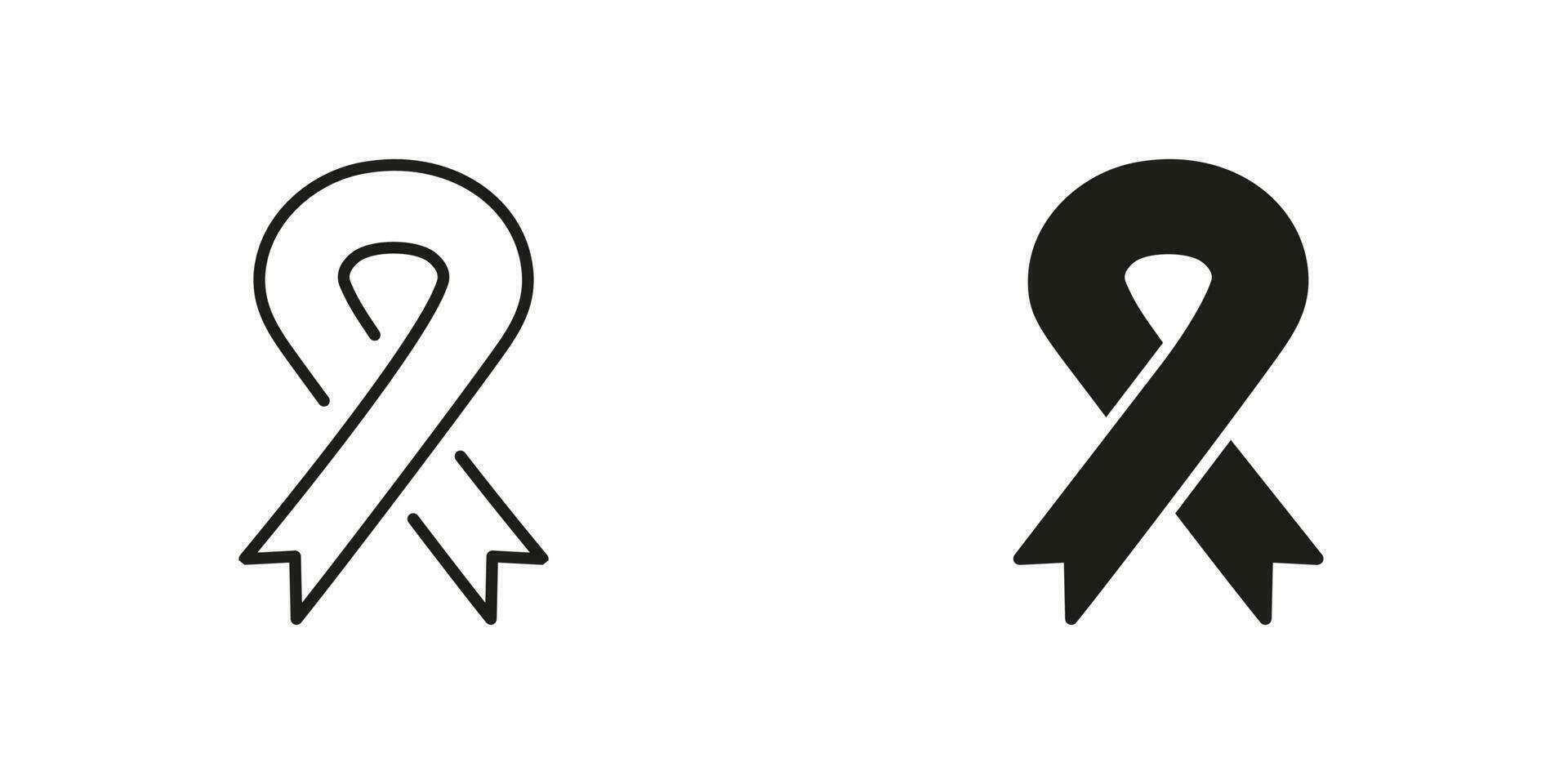 kanker lint lus lijn en silhouet zwart icoon set. ondersteuning mensen met kanker. hiv bewustzijn dag symbool verzameling. hoop, tolerantie, solidariteit campagne pictogram. geïsoleerd vector illustratie.