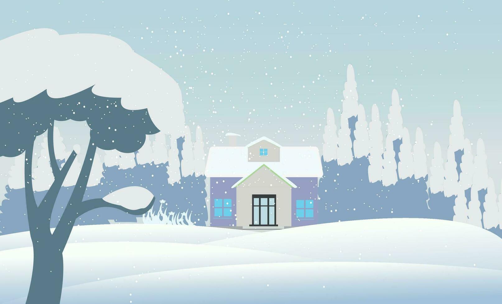 winter landschap en winter huis, vector