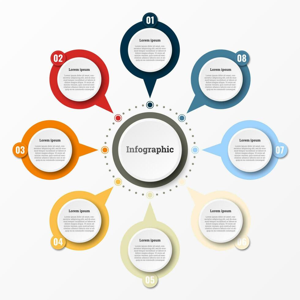 infographic dat rapporten over de workflow in elk stap met een totaal van 8 onderwerpen. vector